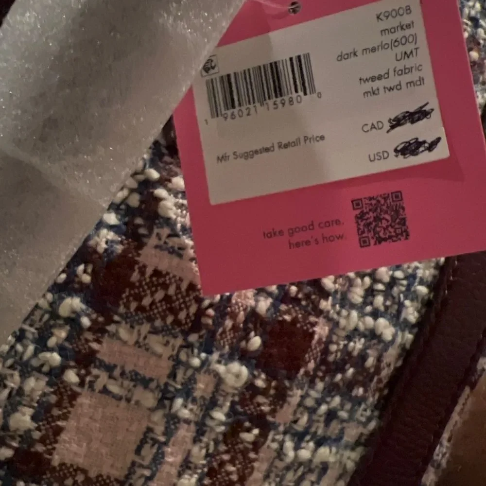 🆕 Kate Spade New York Market Tweed Fabric Medium Tote (Dark Merlot Multi) Tote
